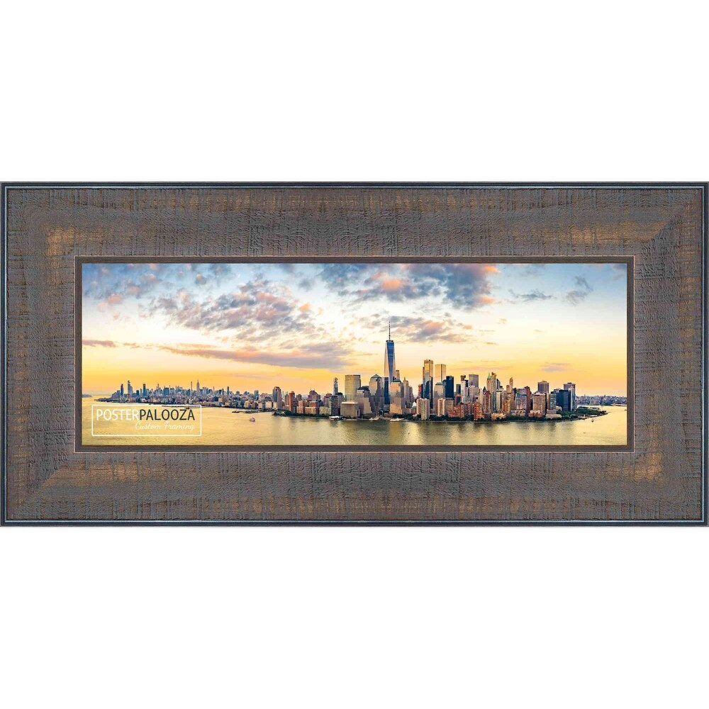 8x24 Distressed/Aged Complete Wood Picture Frame with UV Acrylic, Foam Board Backing, & Hardware - Brown