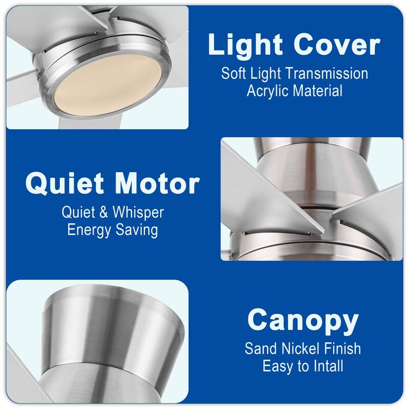 52" Brushed Nickel Lowe Profile Ceiling Fan with Light