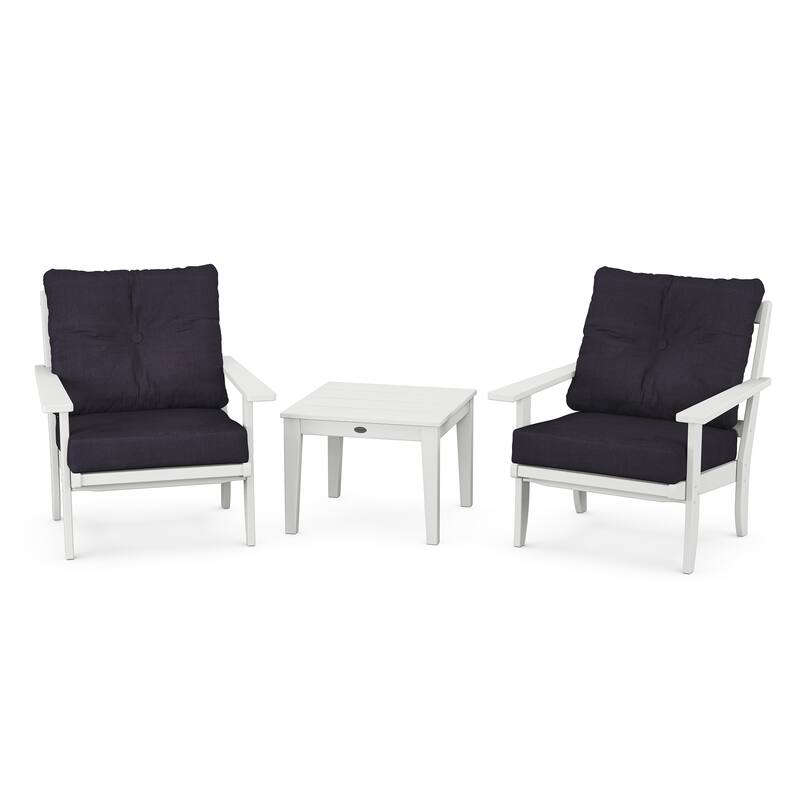 POLYWOOD Canyon 3-Piece Deep Seating Set - White / Navy Linen