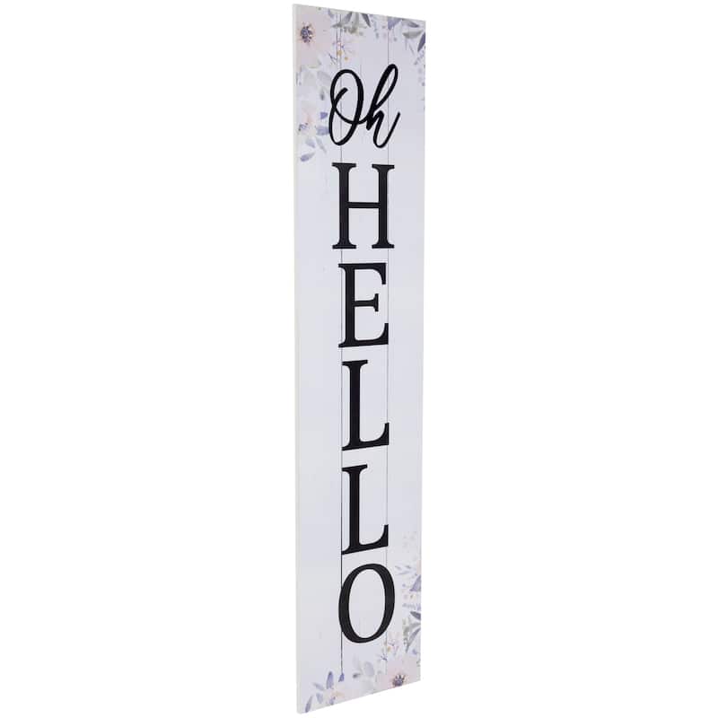 35.75" Floral "Oh Hello" Wooden Wall Sign