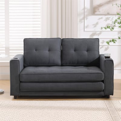 3-in-1 Foldable Convertible Upholstered Futon Sofa w/ Side Pockets