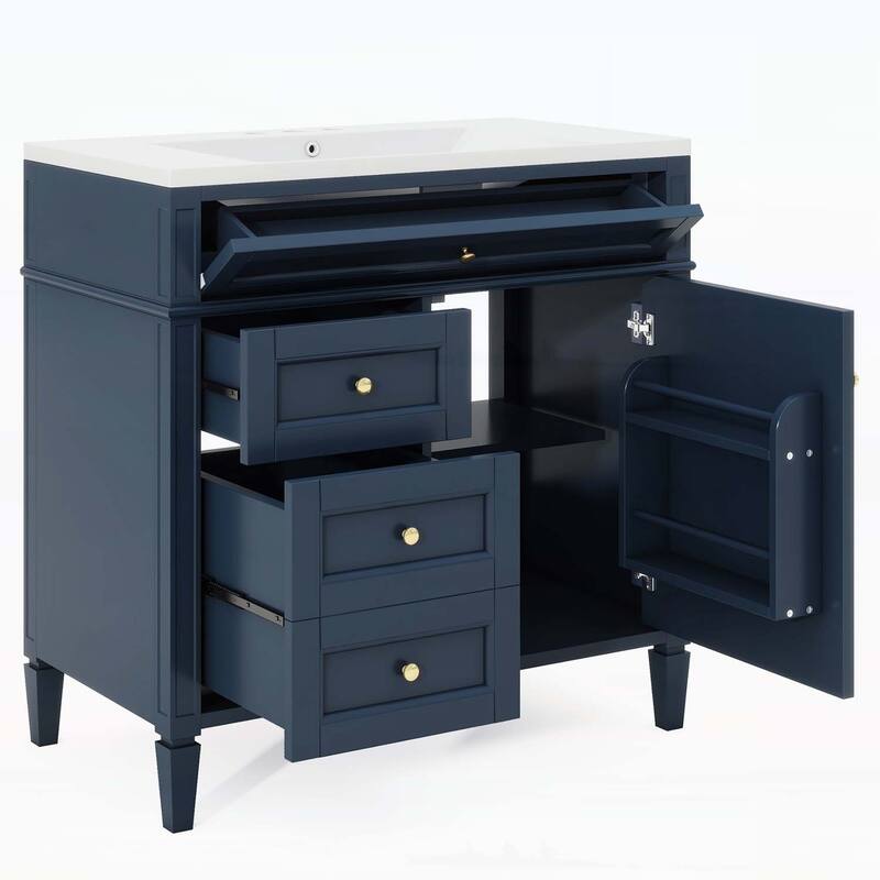 Modern Bathroom Storage Cabinet with 2 Drawers and a Tip-out Drawer,with Top Sink