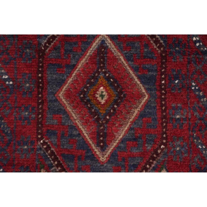 Hand Knotted Oriental 100% Wool Carpet Traditional Tribal Red Balouch Runner Rug - 7' 1'' X 1' 11''