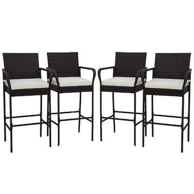 Gymax 4PCS Patio PE Wicker Bar Chairs Counter Height Barstools With