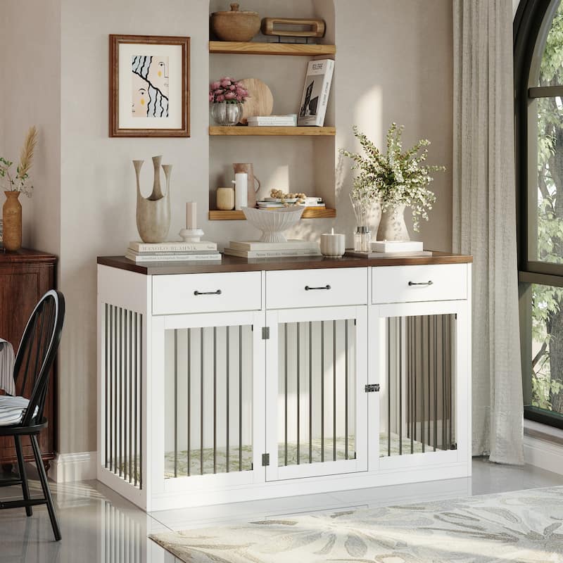 Modern Large Dog Crate with Storage Drawers - Elegant Espresso Finish