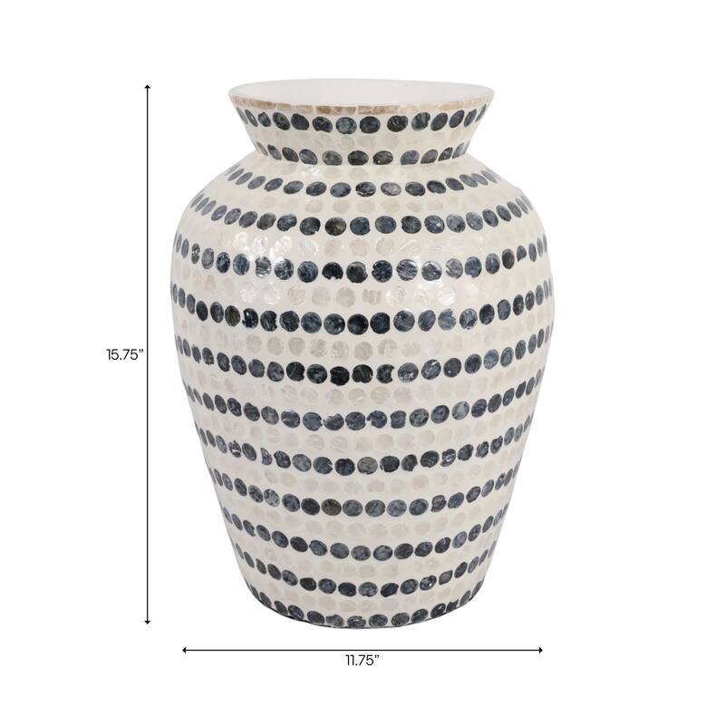 Decorative Vase - Shell Coastal Capiz Dots - Ivory and Blue