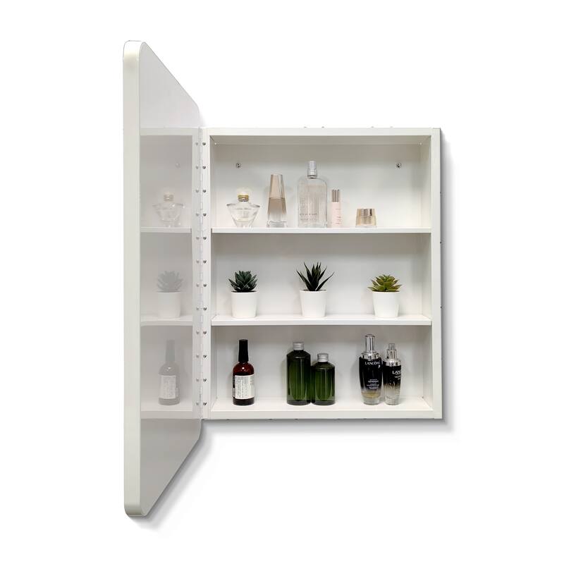 24X32 Inch White Metal Framed Wall Mount Or Recessed Bathroom Medicine Cabinet With Mirror
