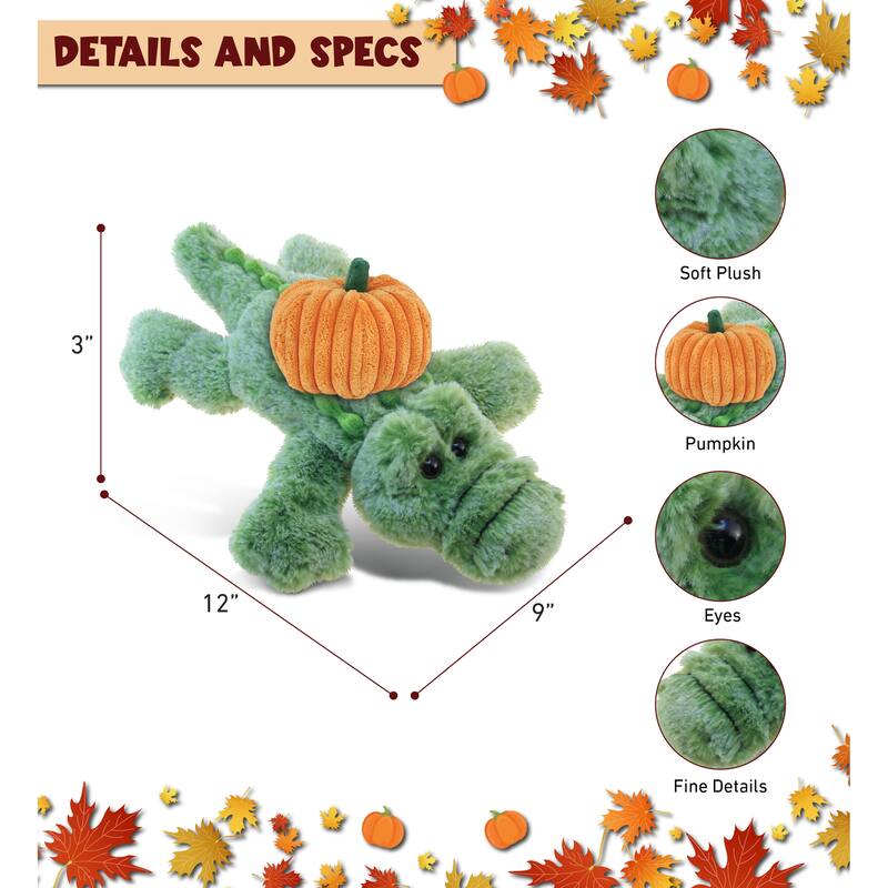 DolliBu Super Soft Alligator Small Stuffed Animal with Pumpkin Decor - 12 inches