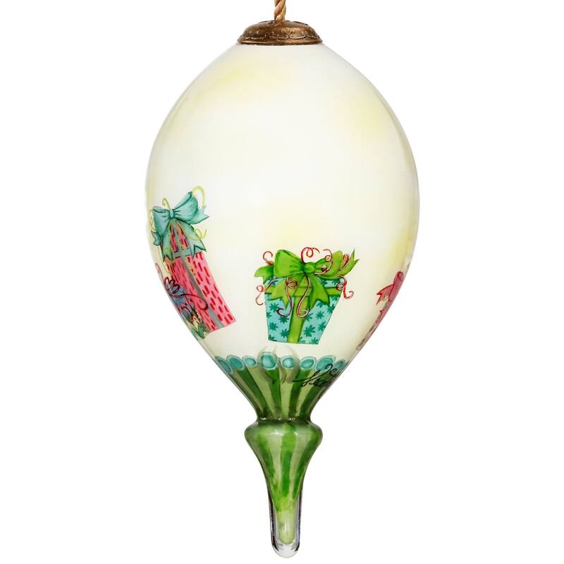 4.75" Ivory Green Baby Carriage Mouth Blown Glass Christmas Ornament