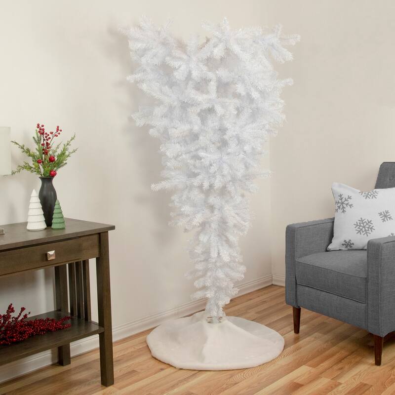 5.5' Upside Down White Spruce Artificial Christmas Tree, Unlit - 5.5 Foot