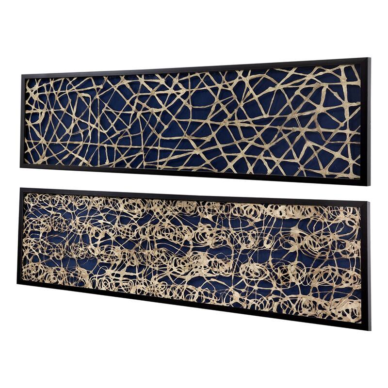 Modern 2 Piece Rectangular Shaped Rice Paper Shadow Box Wall Decor with Black Frame, for Console Table and Office