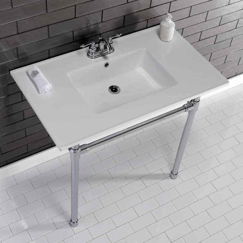 Kingston Brass KVPB37227W41 Dreyfuss 37-3/8" Rectangular Ceramic, - White / Polished Chrome