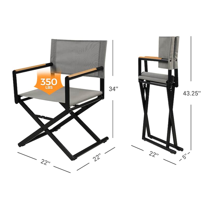 Folding 2-Pack Directors Chairs, Sling and Woodgrain Armrests, Black