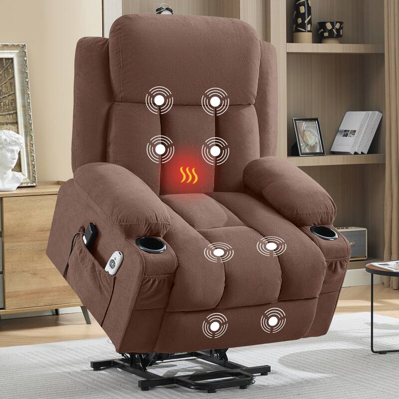 Power Lift Recliner Chair with Heat and Massage Electric Fabric Recliner Chair with Side Pocket, USB Charge Port, Remote Control
