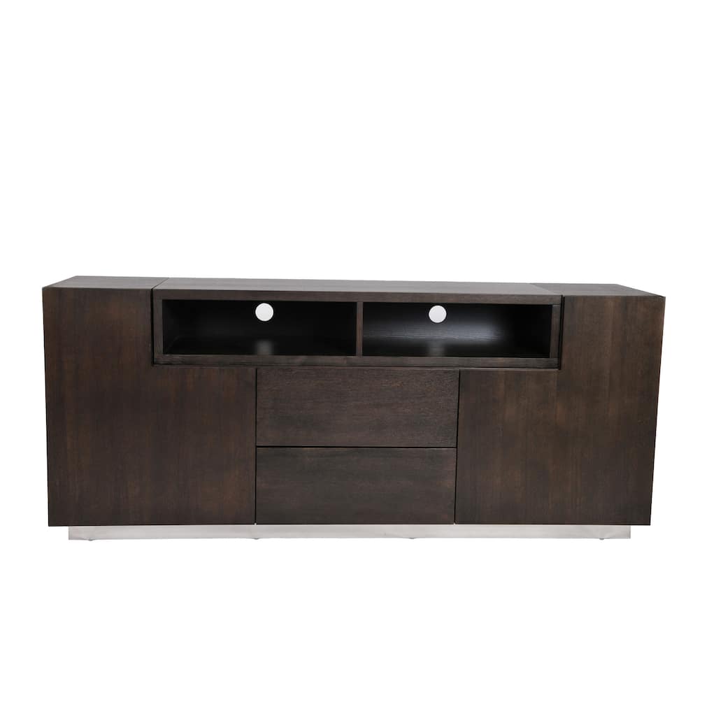 Fila TV Stand Media Console, Tall Espresso Brown Solid Wood, 71 Inch
