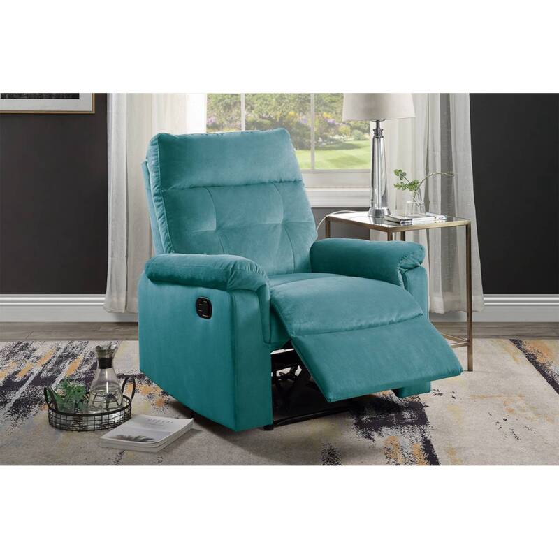 Luxurious Velvet Teal Blue Color Motion Recliner Chair 1pc Couch Manual Motion Plush Armrest Tufted Back