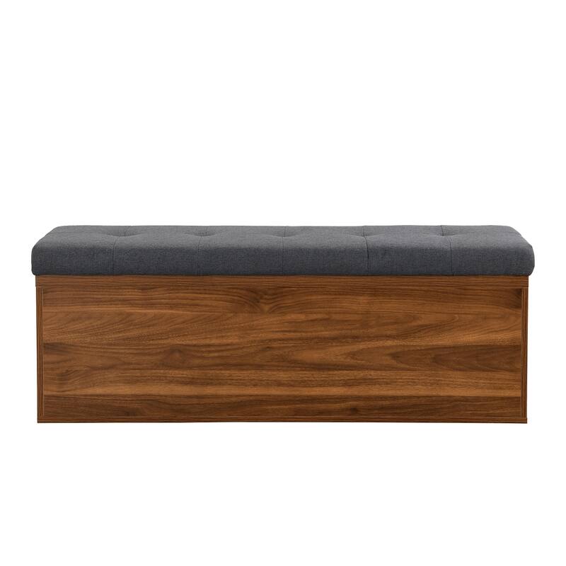Wooden Shoe Storage Bench Entryway Tufting Bench w/ Adjustable Shelves聽