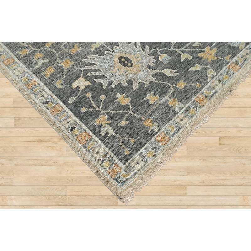 Oushak Wool Olive Green Traditional Hand Knotted Oriental Area Rug - 7' 11'' x 9' 9''