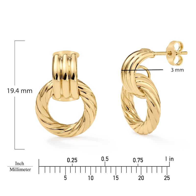 Clover 14K Yellow Gold High-Polish Triple Row Twisted Circle Drop Stud Earrings