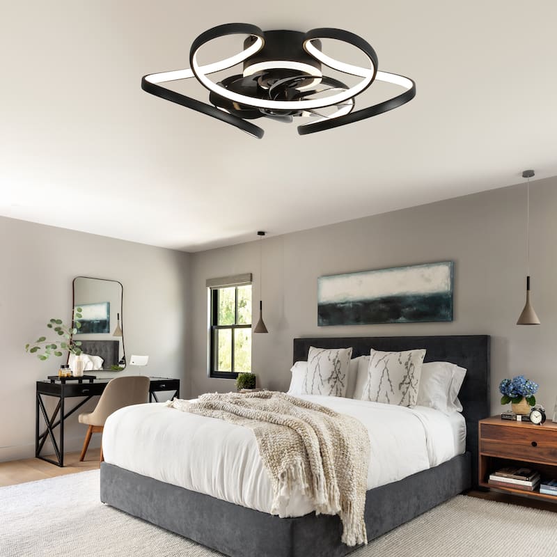 Bella Depot 22“ Low Profile Ceiling Fan with Dimmable Light, 6-Speed Reversible Flush Mount Ceiling Fan with APP Control