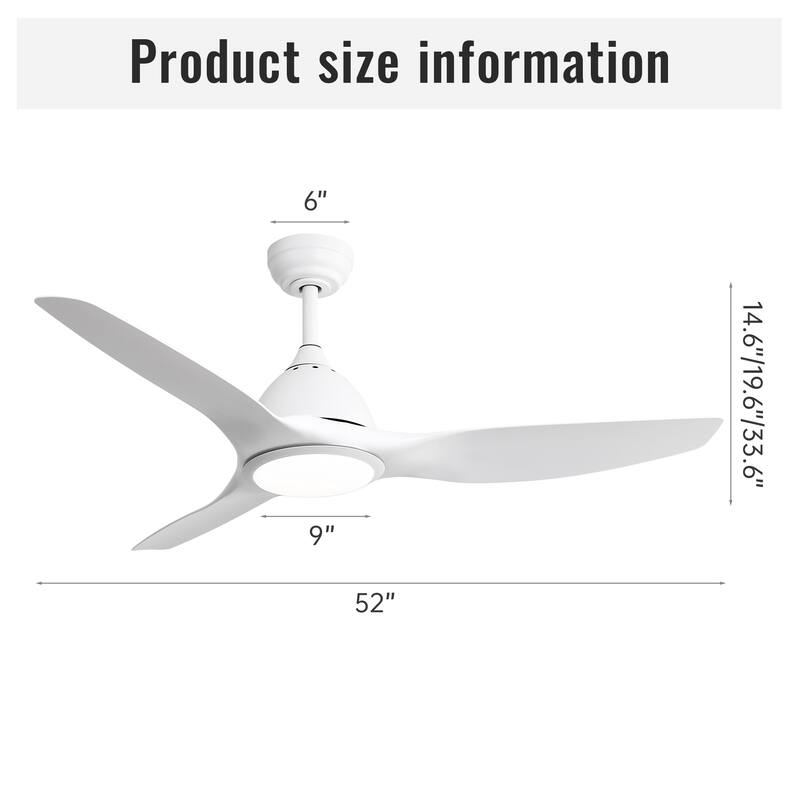 Modern 52 Inch White Ceiling Fan Chandelier, Quiet Reversible DC Motor Ceiling Fan with 3 Color LED Change Light