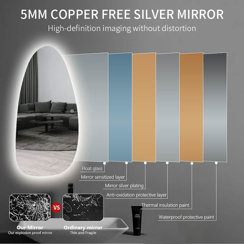 Asymmetrical LED Lighted Decorative Bathroom Vanity Mirror - Clear - 24x48