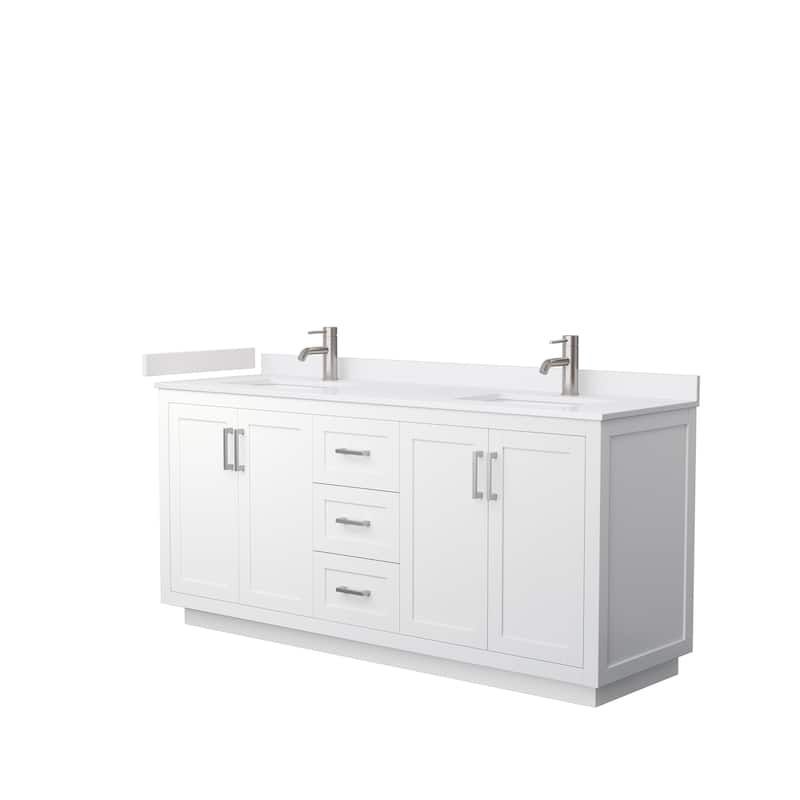 Miranda Double Vanity Set, Cultured Marble Top, No Mirror - 72-Inch Double - White, Nickel Trim, White Cultured Marble Top