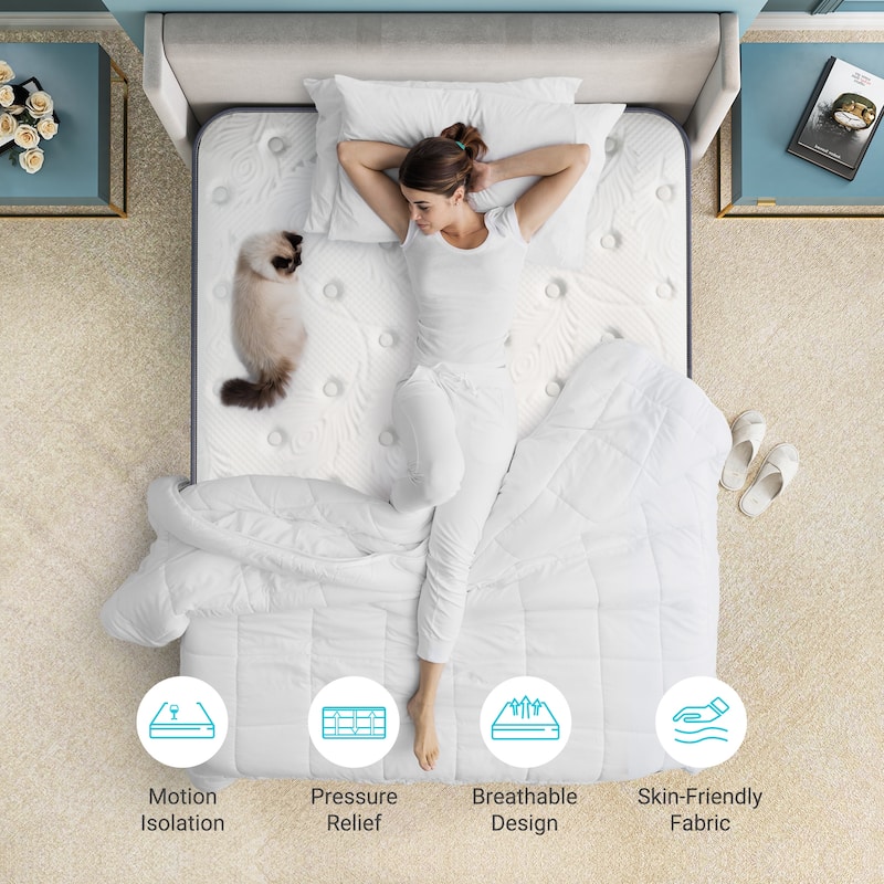 12" Hybrid Mattress - Bamboo Charcoal Foam, 5-Zone Pocket Coils, CertiPUR-US® Certified, Medium Firm Support