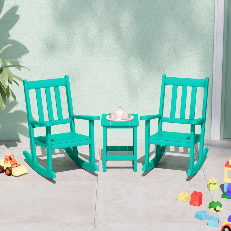 Laguna Kids Outdoor Poly Rocking Chair with Side Table 3-Piece Set