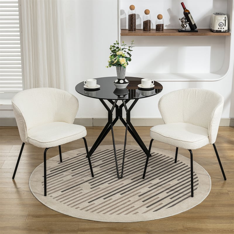 Set of 2 Boucle Fabric Dining Chairs - Ivory