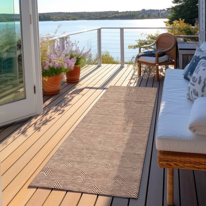 Machine Washable Indoor/ Outdoor Chantille Contemporary Stripe Rug - Paprika - 2'3" x 7'6"