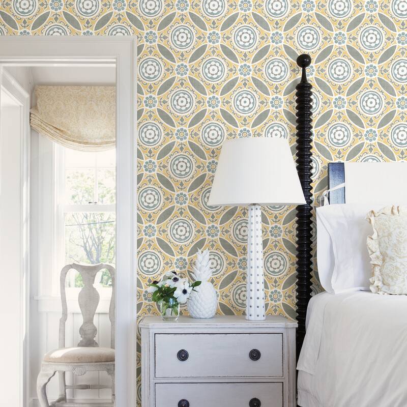 A-Street Prints Maya Yellow Medallion Wallpaper