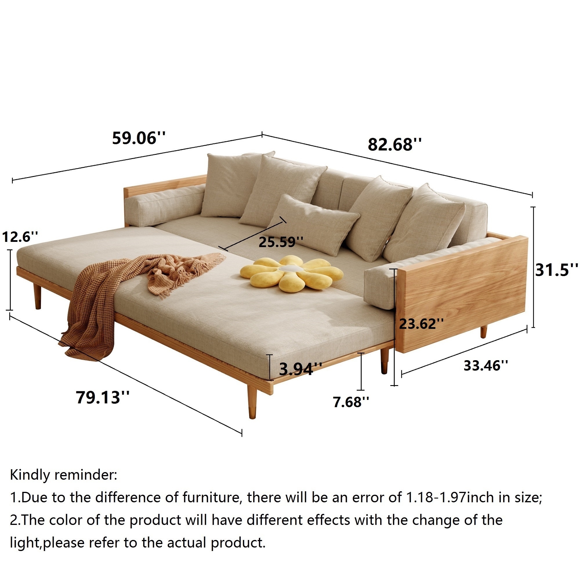 JASIWAY Modern Retractable Solid Wood Sleeper Sofa Bed - Overstock