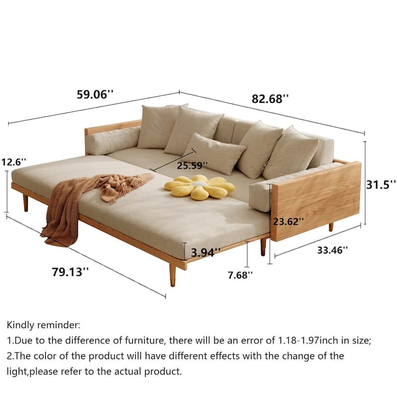 JASIWAY Modern Retractable Solid Wood Sleeper Sofa Bed