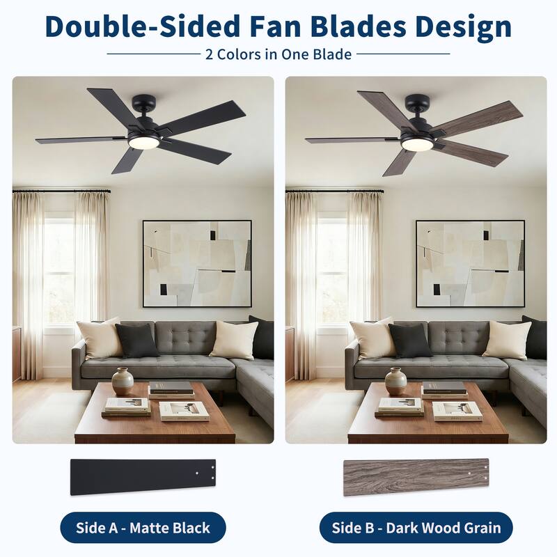 Cusp Barn 52" Modern Ceiling Fan with Light and Remote, LED Integrated Dimmable Reversible DC Motor Ceiling Fan for Living Room
