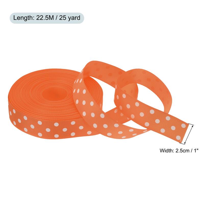 Grosgrain Ribbons with Dots Ribbon Bow Decoration - Bright Orange - 25 Yards 1 Inch