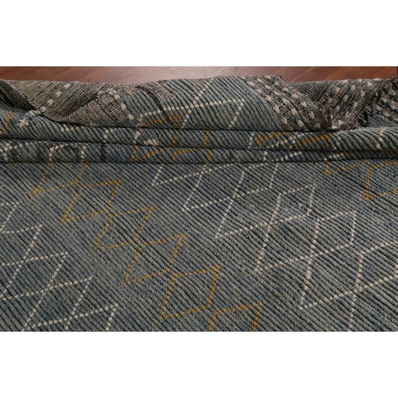 Grey Blue Moroccan Palace Size Area Rug Hand-Knotted Wool Carpet - 11'10"x 16'5"