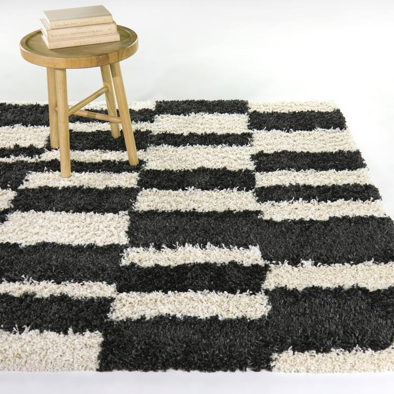 Grissom Checkered Shag Area Rug - 5'3" x 7' - Charcoal - Rectangle