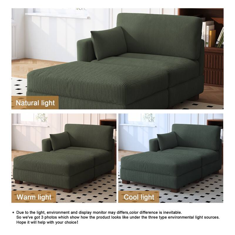 Modern 43'' Corduroy Comfy Sectional Chaise Lounge with Pillow