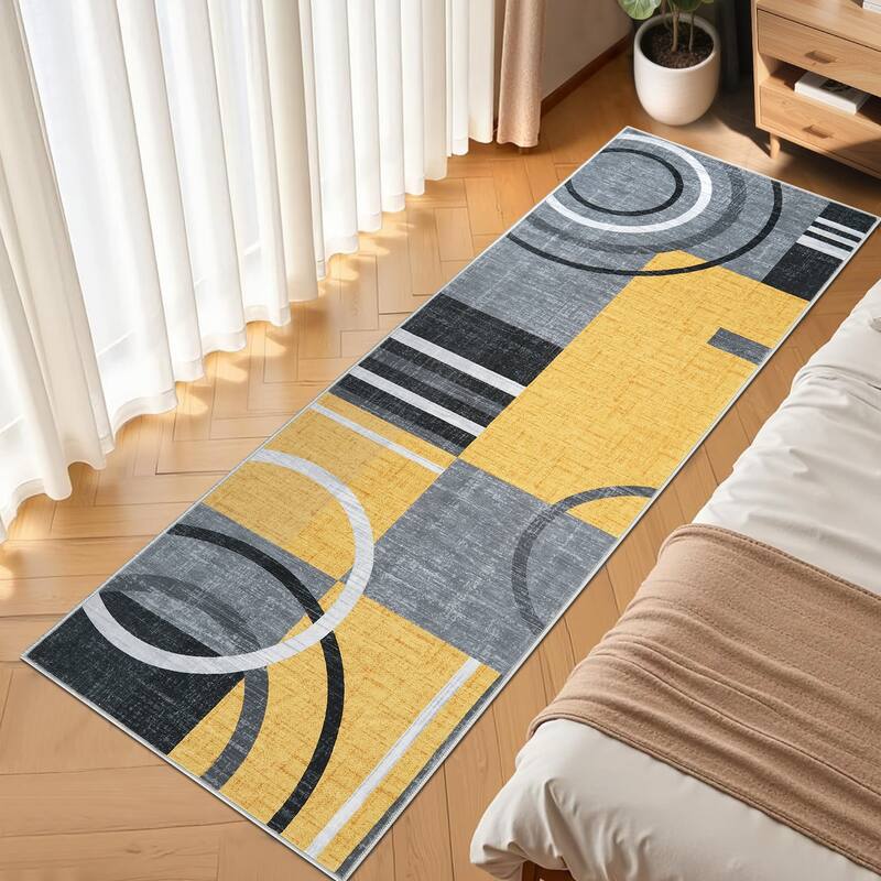 Washable Rugs for Living Room Bedroom Circles Pattern Rug Modern Geometric Area Rug