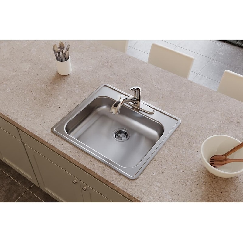 Elkay Dayton 25" Drop In Single Basin Stainless Steel Kitchen Sink - 3 Faucet Holes