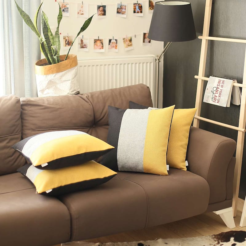 Boho-Chic Decorative Houndstooth Jacquard Pillow Covers 4 PCS - 18x18 - Black-Grey-Yellow
