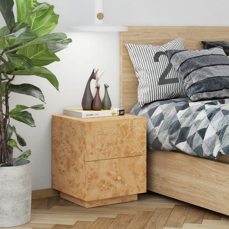 COZAYH Farmhouse Burl Wood Nightstand, Modern Dresser with Storage