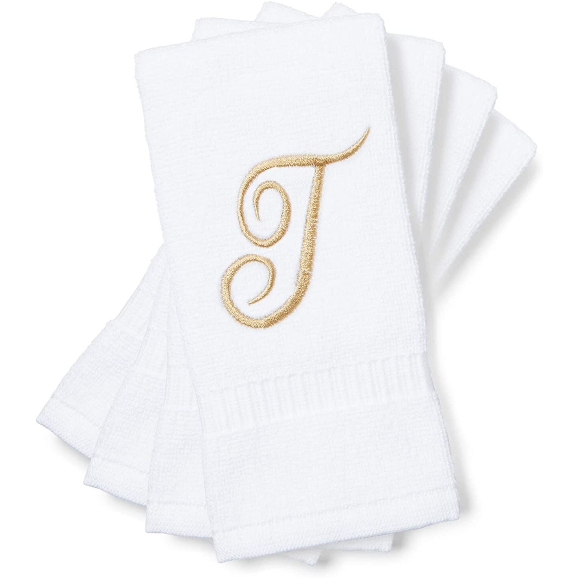 11 x 18 Inches Ivory Monogrammed Gifts Fingertip Towels Set of 4- Decorative Golden Brown Embroidered Towel Extra Absorbent 100% Cotton- Personalized Gift- for Bathroom/ Kitchen- Initial A 