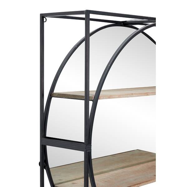 31 Large Round Industrial Metal Wall Mirror With Wood Shelves Square And Metal Frame 31 X 8 X 31 Overstock 32112562