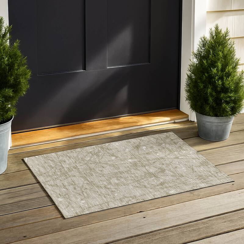 Machine Washable Indoor/ Outdoor Modern Campo Chantille Rug - Beige - 1'8" x 2'6"