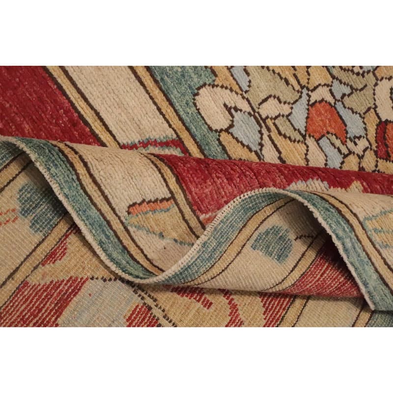Hand Knotted Oriental 100% Wool Carpet Transitional Floral Green Oushak Area Rug - 14' 0'' X 10' 1''