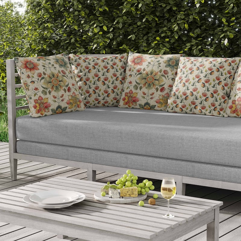 Retro Floral Indoor/Outdoor Reversible Throw Pillow Red and Beige