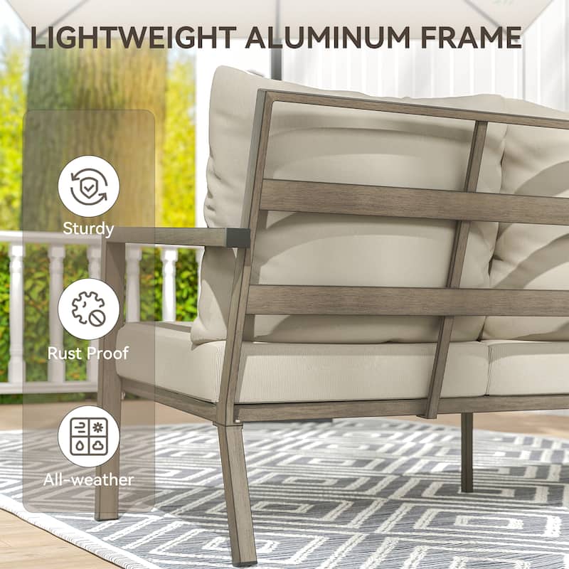 MornLift 4-Piece Aluminum Outdoor Patio Conversation Set with Beige Cushions, Sofa and Coffee Table