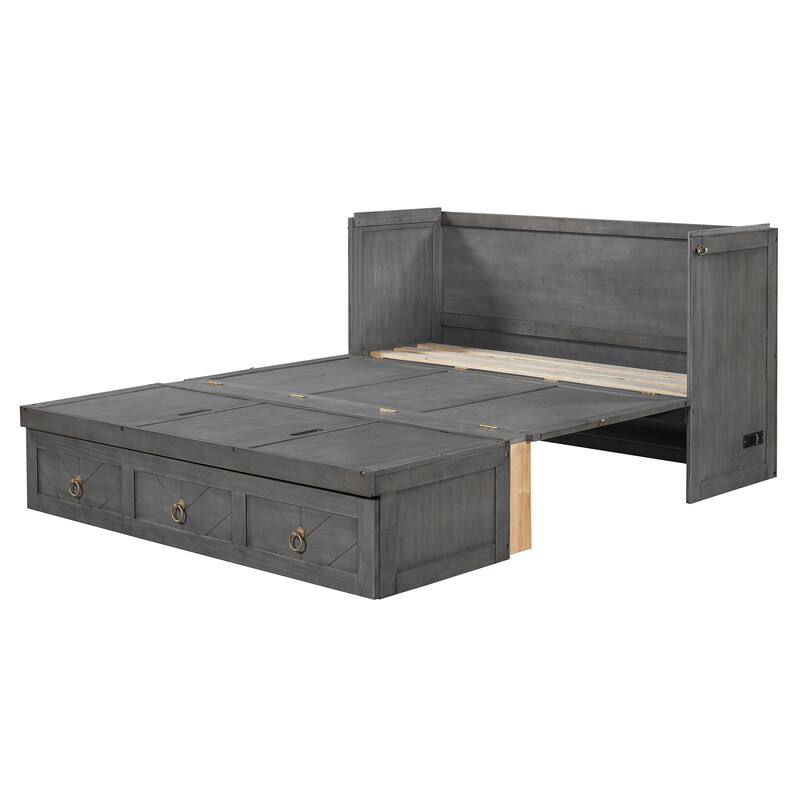 Space-Saving Queen Murphy Bed with Built-in USB Charging, Large Storage Drawer & Dual Finish Options